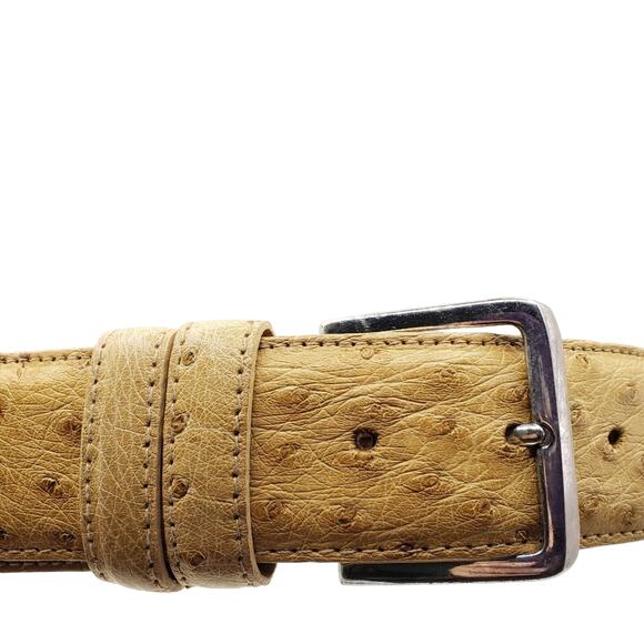 Nocona Tan Ostrich Pattern Leather Belt Western Boho Size 30 Silver Tone Buckle - Picture 6 of 9